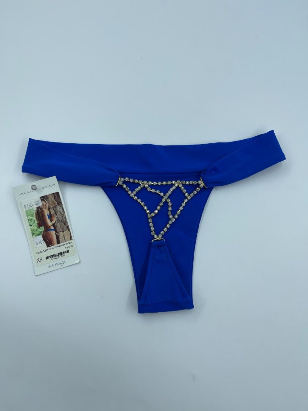 Sauvage Crystal Blue Thong Bikini Bottom XS